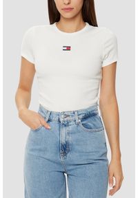 Tommy Jeans - TOMMY JEANS Damski t-shirt w kolorze ecru, Rozmiar L. Kolor: beżowy