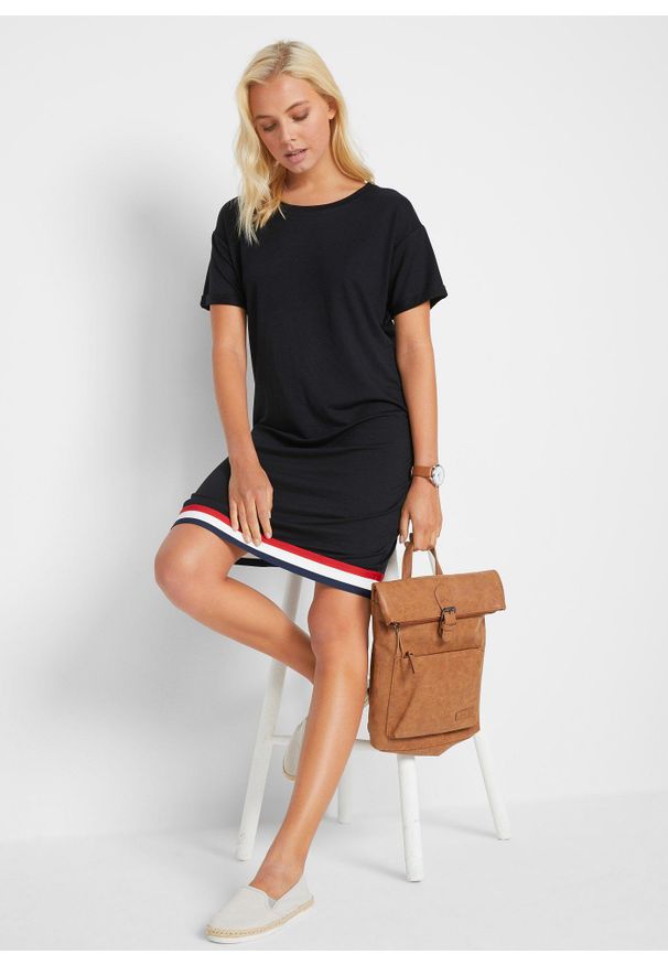 bonprix - Sukienka z dżerseju z miękkiej mieszanki wiskozy. Kolor: czarny. Materiał: jersey, wiskoza, materiał. Długość rękawa: krótki rękaw