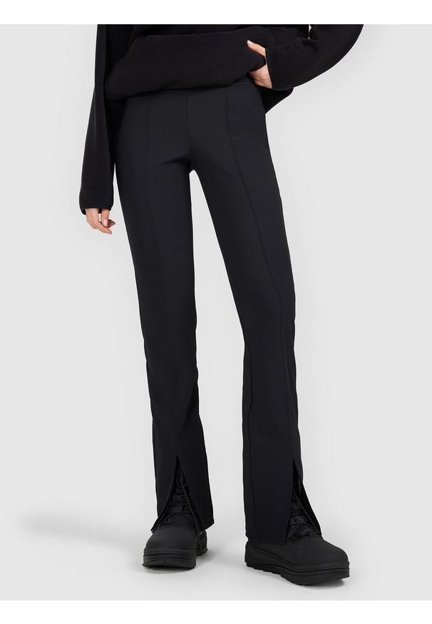 4f - 4F Legginsy z rozszerzanymi nogawkami damskie - czarne XS. Stan: podwyższony. Kolor: czarny. Materiał: materiał, dzianina, prążkowany, syntetyk. Długość: długie