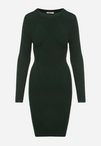 Born2be - Ciemnozielona Dopasowana Sukienka z Prążkowanej Dzianiny z Bawełną Tesmera. Okazja: na co dzień, do pracy, na spotkanie biznesowe. Kolor: zielony. Materiał: prążkowany, bawełna, dzianina. Styl: biznesowy, casual #7