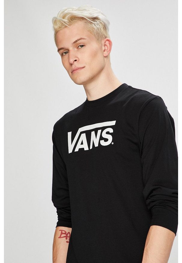 Vans - Longsleeve. Okazja: na co dzień. Kolor: czarny. Długość rękawa: długi rękaw. Wzór: nadruk. Styl: casual