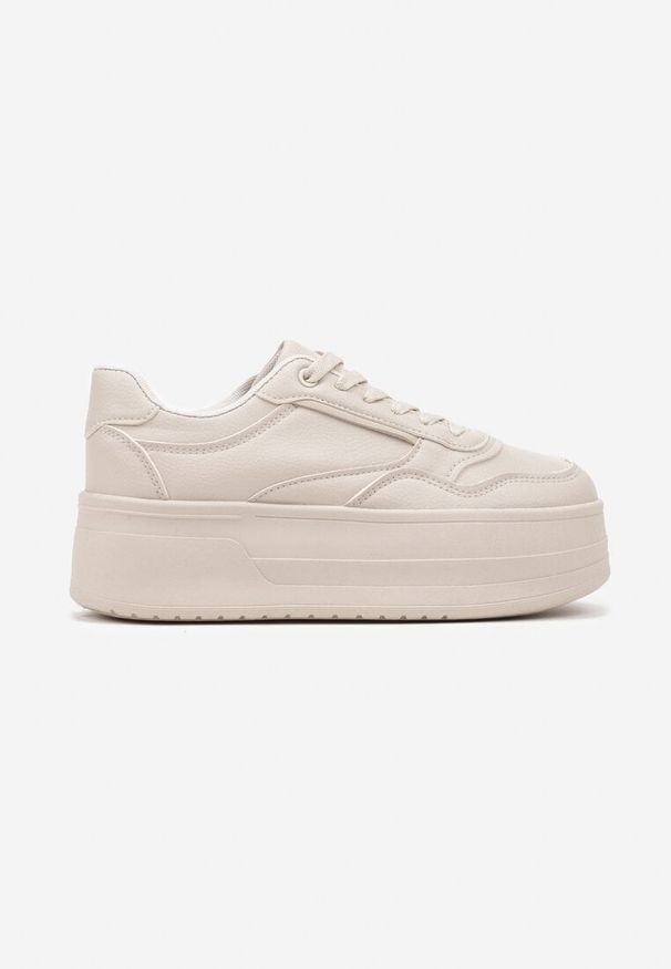 Born2be - Beżowe Sneakersy na Tłoczonej Grubej Podeszwie Vaitessa. Okazja: na co dzień, na spacer. Kolor: beżowy. Materiał: jeans. Sport: turystyka piesza
