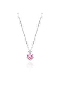 W.KRUK - Naszyjnik srebrny z różowym sercem. Materiał: srebrne. Kolor: różowy, wielokolorowy, srebrny. Wzór: kwiaty. Kamień szlachetny: cyrkonia #1