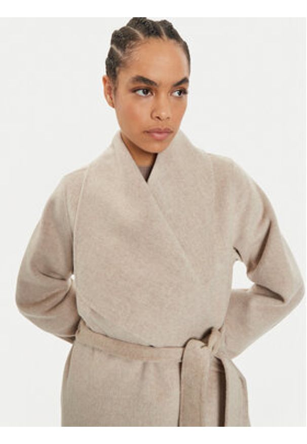 IVY & OAK - IVY OAK Płaszcz wełniany Carrie Rose IO111048 Beżowy Loose Fit. Kolor: beżowy. Materiał: wełna