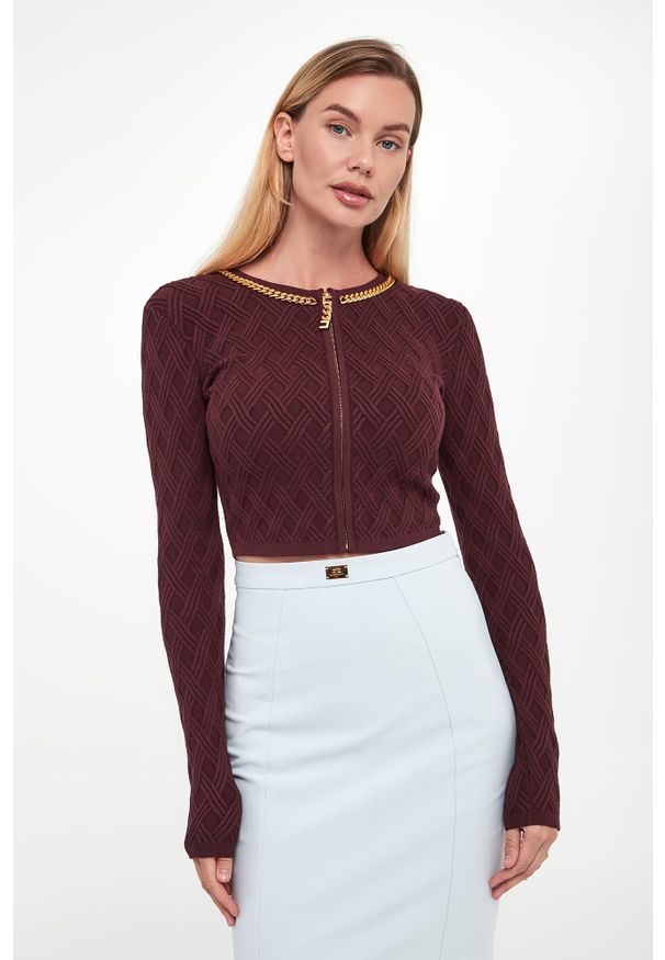 Elisabetta Franchi - Sweter/kardigan damski zapinany na zamek ELISABETTA FRANCHI