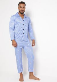 Born2be - Jasnoniebieska Bawełniana Piżama 2-częściowa z Koszulą i Spodniami Lallitte. Kolor: niebieski. Materiał: bawełna. Wzór: aplikacja #4