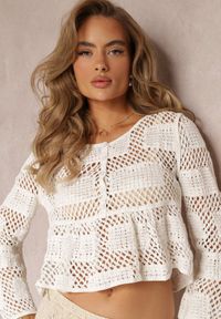Renee - Biała Bluzka z Szydełkowej Bawełny z Ozdobną Falbaną Vemni. Okazja: na co dzień. Kolor: biały. Materiał: bawełna. Styl: casual #3