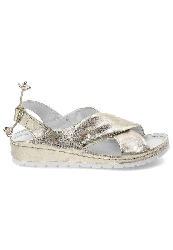 Złote Sandały Armodo Stylowe Obuwie Damskie. Okazja: na co dzień. Kolor: złoty. Materiał: skóra. Styl: elegancki