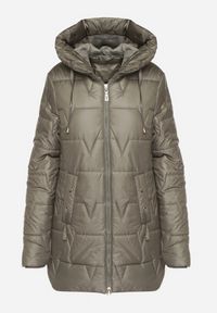 Born2be - Zielona Pikowana Kurtka Przejściowa z Bocznymi Suwakami i Kapturem Soralessa. Okazja: na spotkanie biznesowe, do pracy, na co dzień. Kolor: zielony. Materiał: jeans, dzianina. Długość rękawa: długi rękaw. Długość: długie. Styl: biznesowy, casual