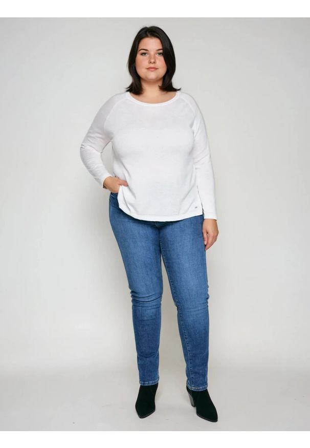 Big-Star - Sweter damski z wiskozy biały Airin 100. Okazja: na co dzień. Kolor: biały. Materiał: wiskoza. Wzór: aplikacja. Styl: casual