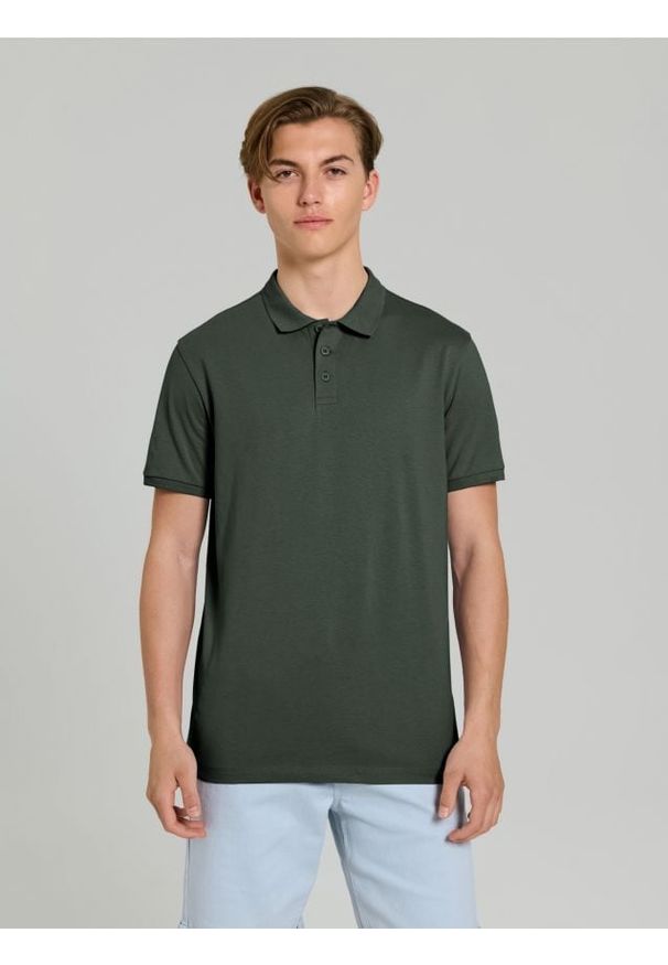 Sinsay - Bawełniana koszulka polo - zielony. Typ kołnierza: polo. Kolor: zielony. Materiał: bawełna