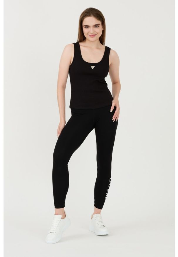 Guess - GUESS Czarny damski top Ribbed Knit Tank, Rozmiar M. Kolor: czarny