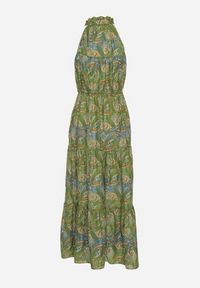 Born2be - Zielona Rozkloszowana Sukienka z Gumkami w Talii Wiązana przy Dekolcie Vrisa. Okazja: na co dzień. Typ kołnierza: dekolt w kształcie V. Kolor: zielony. Sezon: lato. Typ sukienki: rozkloszowane. Styl: casual, elegancki #3