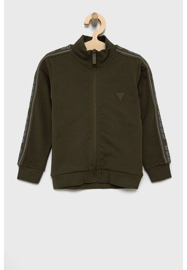 Guess Bluza dziecięca kolor zielony gładka. Okazja: na co dzień. Kolor: zielony. Materiał: dzianina. Wzór: gładki. Styl: casual