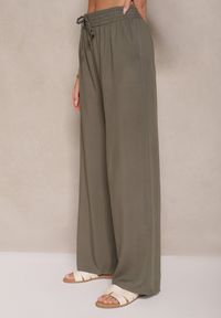 Renee - Ciemnozielone Szerokie Spodnie z Wiskozy High Waist Naivella. Okazja: na co dzień. Stan: podwyższony. Kolor: zielony. Materiał: wiskoza. Styl: elegancki, casual #4