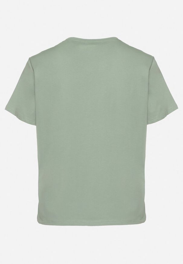 Born2be - Zielony T-shirt z Bawełny z Dekoltem w Serek Aveltebia. Typ kołnierza: dekolt w serek. Kolor: zielony. Materiał: bawełna. Sezon: lato. Styl: klasyczny