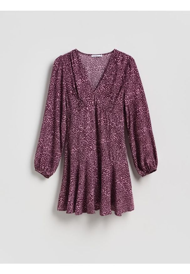 Reserved - Wzorzysta sukienka z wiskozy - bordowy. Kolor: czerwony. Materiał: wiskoza