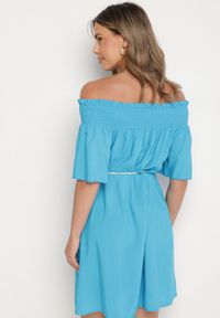 Born2be - Niebieska Sukienka z Wiskozą Bawełną Hiszpańskim Dekoltem i Sznurkiem Lilarenne. Okazja: na co dzień. Kolor: niebieski. Materiał: wiskoza, bawełna. Sezon: lato. Styl: casual, elegancki #6