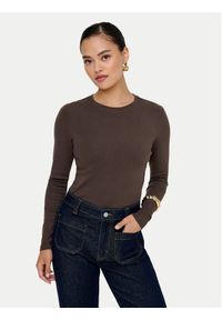 only - ONLY Bluzka Riley 15323159 Brązowy Slim Fit. Kolor: brązowy. Materiał: bawełna