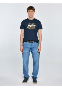 Big-Star - Koszulka męska z nadrukiem granatowa Briss 403. Okazja: na co dzień. Kolor: niebieski. Materiał: jeans, bawełna, skóra. Wzór: nadruk. Styl: vintage, klasyczny, casual