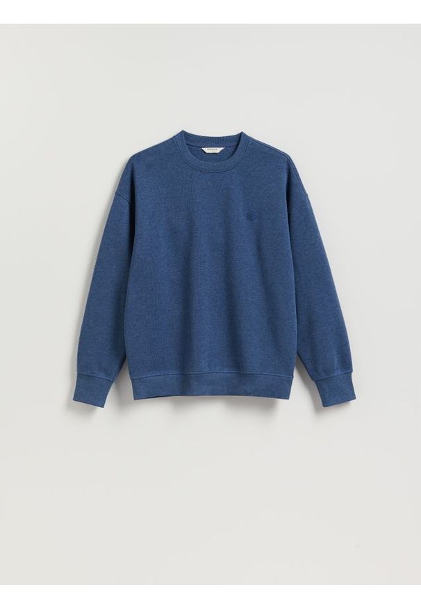 Reserved - Bluza z drobnym haftem - granatowy. Kolor: niebieski. Materiał: bawełna, dzianina. Wzór: haft