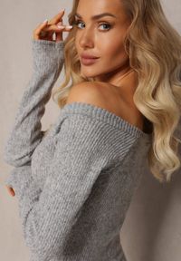 Renee - Szara Sukienka Midi z Prążkowanej Dzianiny Kires. Kolor: szary. Materiał: dzianina, prążkowany. Długość: midi #2
