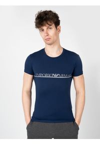 Emporio Armani T-shirt C-neck | 1110353F729 | Mężczyzna | Niebieski. Okazja: na co dzień. Kolor: niebieski. Materiał: bawełna, elastan. Wzór: napisy. Styl: klasyczny, casual #3