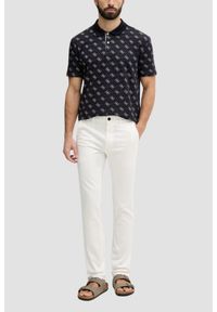 Guess - GUESS Granatowa męska koszulka polo w monogram 4G Jacquard, Rozmiar M. Okazja: na co dzień. Typ kołnierza: polo. Kolor: niebieski. Styl: elegancki, casual, klasyczny #4