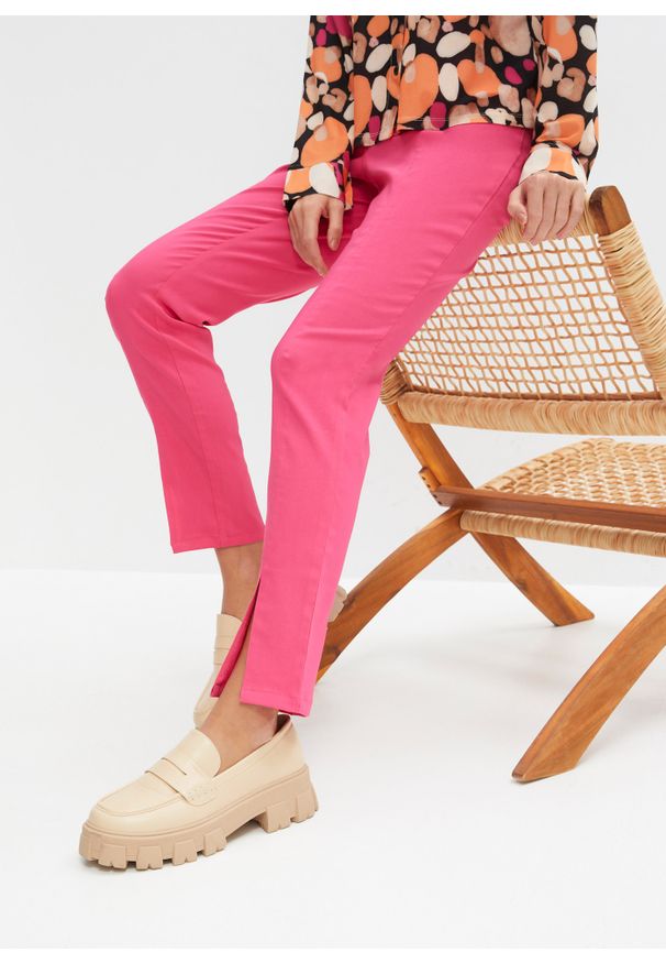 bonprix - Spodnie z bengaliny ze stretchem. Kolor: różowy. Styl: elegancki