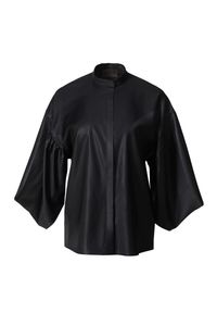 ANIA KUCZYŃSKA - Czarna koszula z wełny Monte. Kolor: czarny. Materiał: wełna. Wzór: geometria #2
