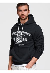 Ombre Clothing - Bluza męska kangurka z kapturem i nadrukiem w stylu college – czarna V3 - Rozmiar: XXL. Okazja: na co dzień. Typ kołnierza: kaptur. Kolor: czarny. Materiał: poliester, dzianina, bawełna, dresówka, materiał. Wzór: nadruk. Styl: casual, klasyczny, elegancki #1