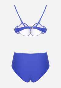 Born2be - Niebieskie Bikini Biustonosz i Majtki Figi z Wysokim Stanem Zdobione Siateczką Kinetia. Stan: podwyższony. Kolor: niebieski. Wzór: aplikacja #4