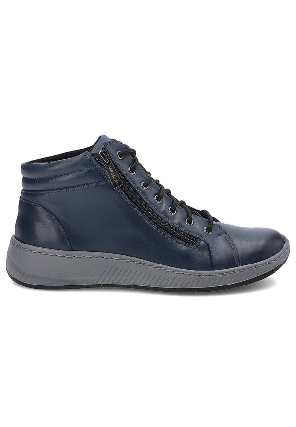 Wasak - Botki WASAK 0595 Granat. Okazja: na co dzień. Zapięcie: zamek. Materiał: jeans, skóra, materiał. Szerokość cholewki: normalna. Obcas: na platformie. Styl: elegancki, casual