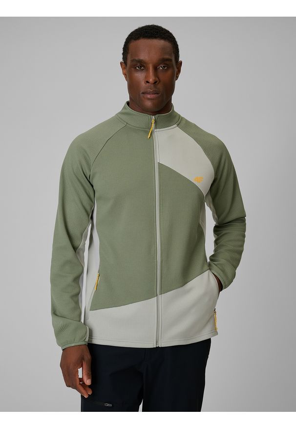 4f - 4F Bluza trekkingowa regular bez kaptura męska - khaki L. Typ kołnierza: bez kaptura. Kolor: oliwkowy, brązowy, wielokolorowy. Materiał: materiał. Długość: długie