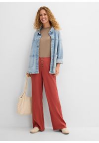 bonprix - Długie spodnie palazzo z domieszką lnu. Kolor: czerwony. Materiał: len. Długość: długie. Styl: elegancki #3