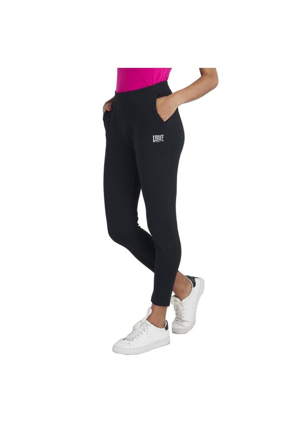 LEONE 1947 APPAREL - Proste spodnie damskie z zakładkami, z polaru treningowego. Kolor: czarny. Materiał: polar. Sport: fitness