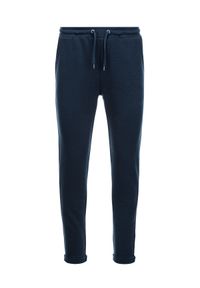 Ombre Clothing - Spodnie męskie dzianinowe z gumką w pasie - granatowe V1 OM-PACP-0121 - XL. Kolor: niebieski. Materiał: dzianina #3