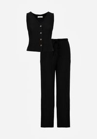 Born2be - Czarny Letni Komplet Top Typu Kamizelka i Spodnie z Teksturowanej Tkaniny Echoviane. Kolor: czarny. Materiał: tkanina #7