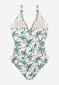 Born2be - Biało-Zielony Strój Kąpielowy w Liściasty Wzór Corravia. Kolekcja: plus size. Kolor: beżowy #2
