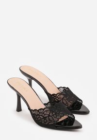 Born2be - Czarne Siateczkowe Klapki na Szpilce z Koronką Sephaphine. Okazja: na co dzień. Kolor: czarny. Materiał: koronka. Wzór: koronka. Obcas: na szpilce. Styl: casual, elegancki #9