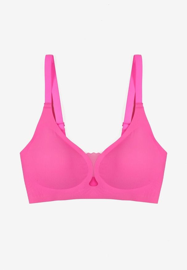 Born2be - Fuksjowy Biustonosz z Ozdobnym Wycięciem Ezirelle. Kolor: różowy. Materiał: jeans. Rodzaj stanika: wyciągane miseczki. Wzór: gładki