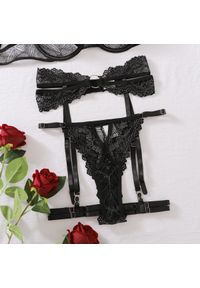 Intica - Zestaw bielizny push-up z koronkowym pasem do pończoch Torun. Kolor: czerwony. Materiał: koronka. Długość: długie #9