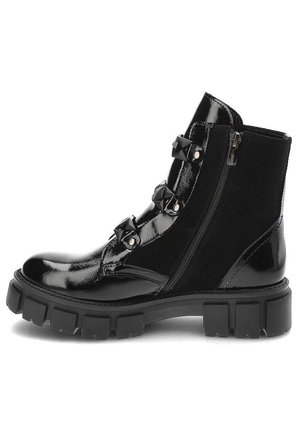 Czarne Botki Karino Damskie Modne Obuwie Jesienne. Kolor: czarny. Materiał: skóra, jeans, lakier. Sezon: jesień. Styl: rockowy