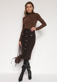 Born2be - Czarna Ołówkowa Tweedowa Spódnica w Kraciasty Wzór z Guzikami Anitusa. Okazja: na co dzień. Kolor: czarny. Materiał: jeans. Styl: klasyczny, casual, elegancki #3