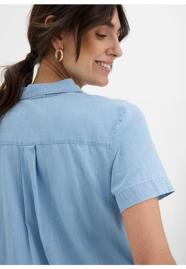 bonprix - Sukienka dżinsowa, krótki rękaw. Kolor: niebieski. Długość rękawa: krótki rękaw. Sezon: lato