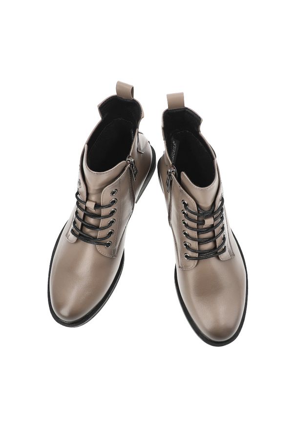 Szare Botki Vinceza Ocieplane Buty Damskie. Zapięcie: sznurówki. Kolor: szary. Materiał: skóra, materiał. Szerokość cholewki: normalna. Sezon: zima, jesień. Obcas: na obcasie. Styl: klasyczny, elegancki. Wysokość obcasa: niski