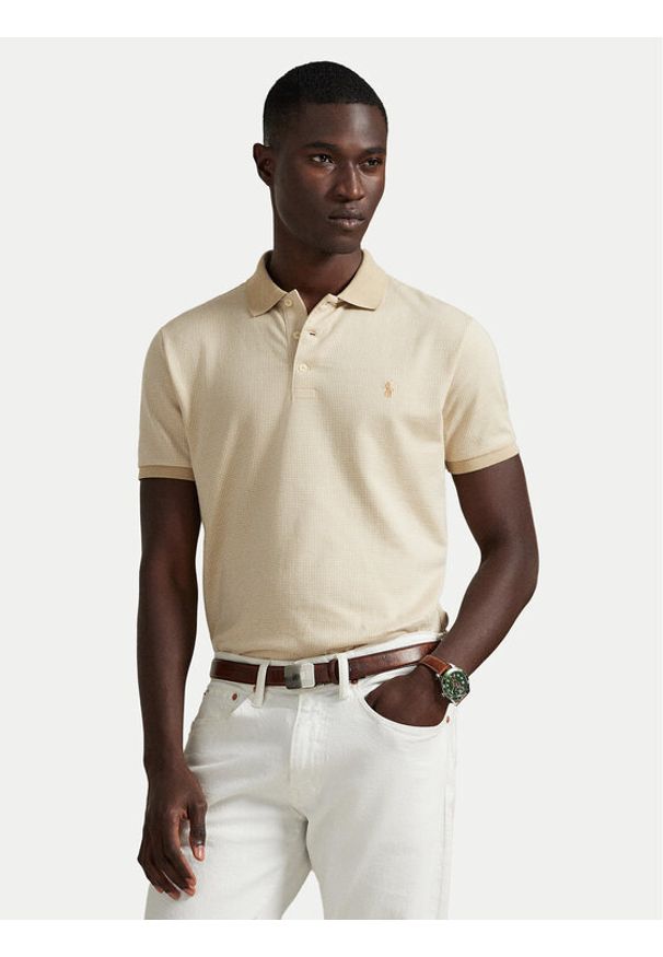 Polo Ralph Lauren Polo 710974270003 Beżowy Custom Slim Fit. Typ kołnierza: polo. Kolor: beżowy. Materiał: bawełna