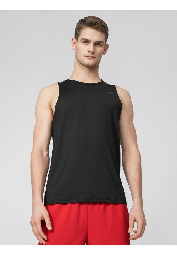 4f - Tank top treningowy regular szybkoschnący męski. Kolor: czarny. Materiał: dzianina, materiał