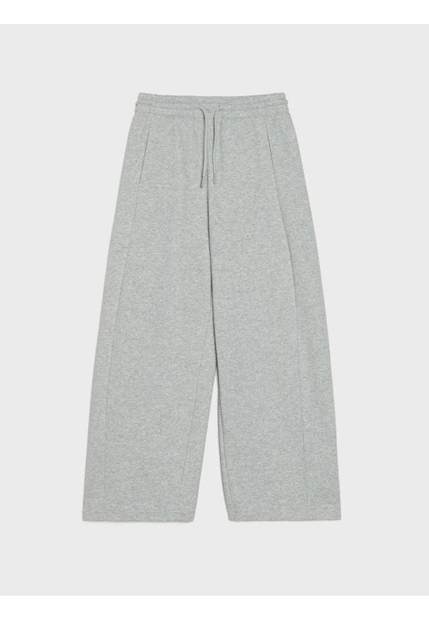 Sinsay - Spodnie dresowe wide leg - szary. Kolor: szary. Materiał: dresówka