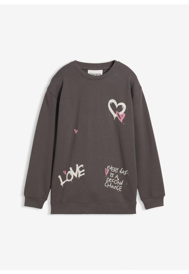 bonprix - Bluza z czystej bawełny organicznej. Kolor: szary. Materiał: bawełna. Wzór: nadruk